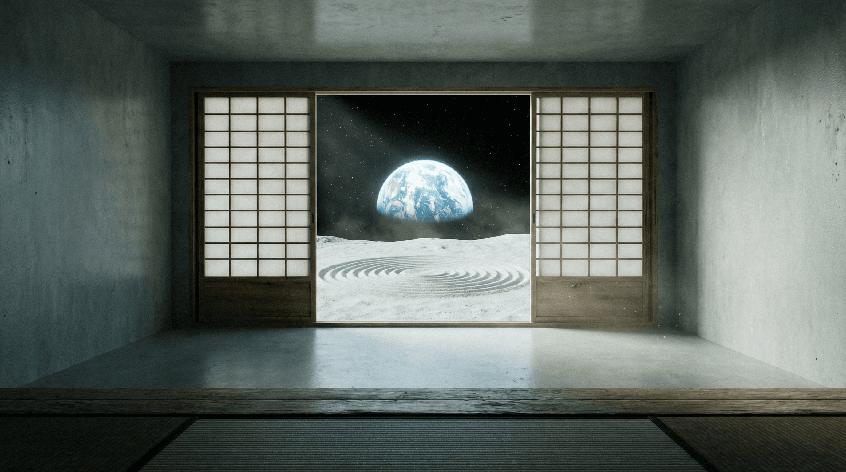 Looking through the dojo doors into the lunar garden